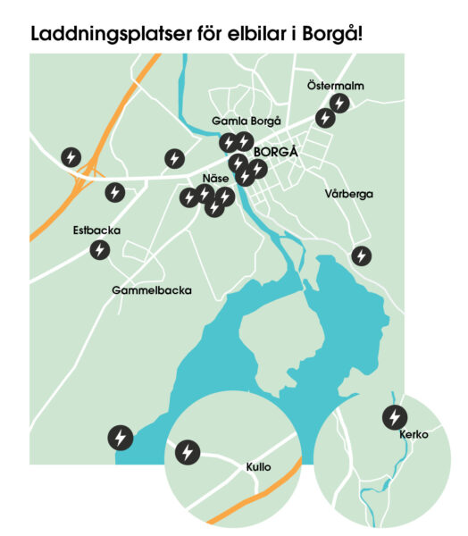 Laddninsplatser för elbilar i Borgå