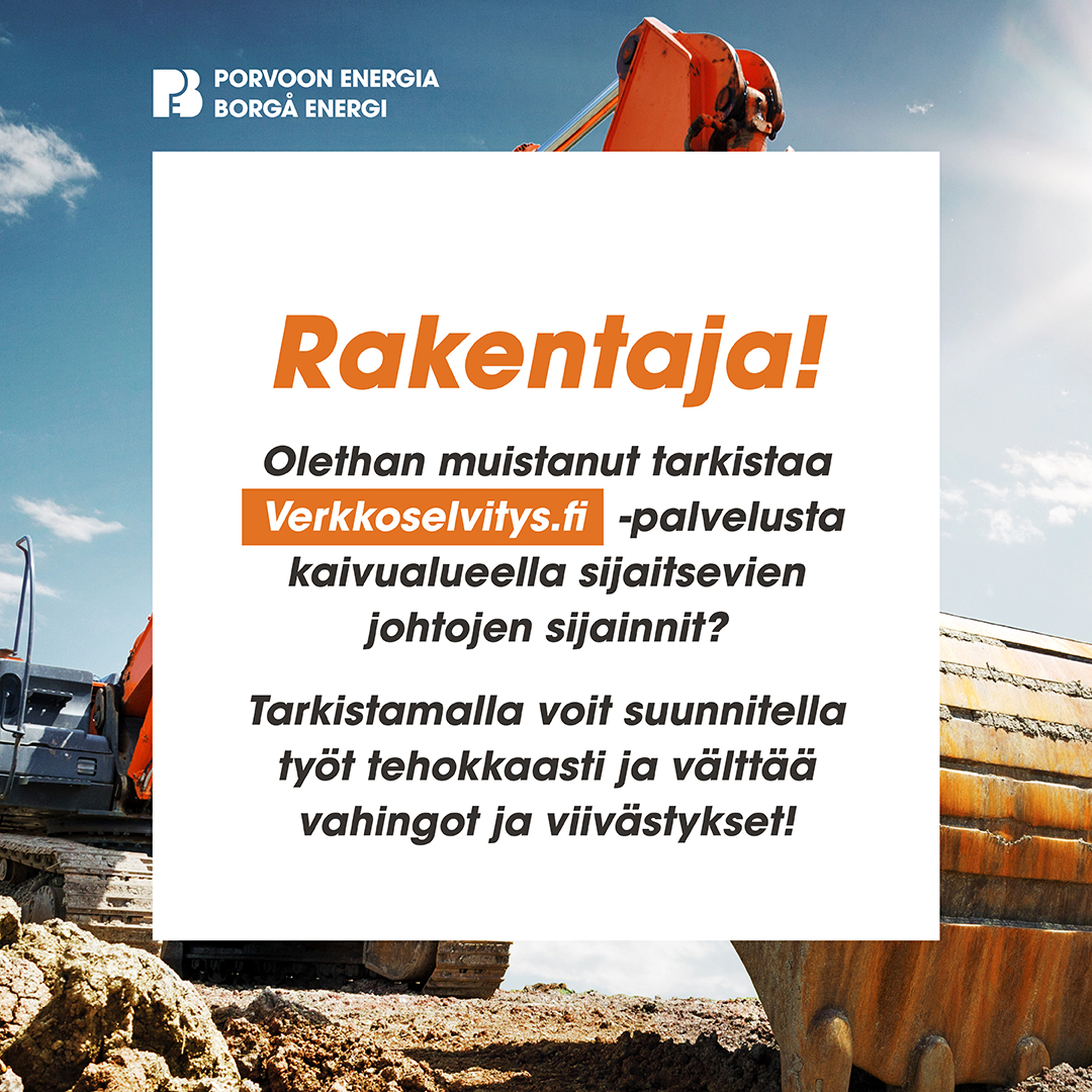 Muistutus johtojen sijainnin tarkistamisesta verkkoselvitys.fi